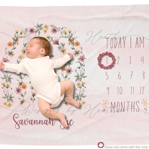 Groeideken, maandelijkse mijlpalen, regenboog babydeken, wilde bloemen babygroeideken, aangepaste groeimeter fluwelen pluche deken