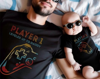 Level Up to Daddy t-shirt, Matching dad baby tees, Matching Father Son Shirt, Dad Daughter T-shirt, Player 2 entered game sold separately