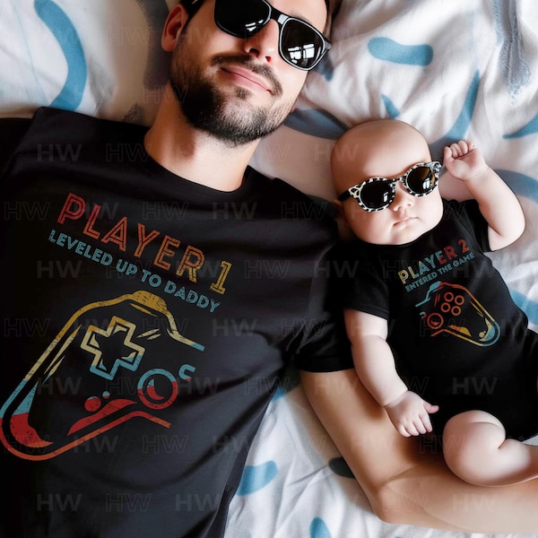 Level Up to Daddy t-shirt, Matching dad baby tees, Matching Father Son Shirt, Dad Daughter T-shirt, Player 2 entered game sold separately