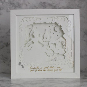 Cinderella, Castle and Glass Slipper, 3D Shadow Box, Layered Paper Art, Light Box, Personalized Gift, Wedding, Anniversary, Birthday Gift