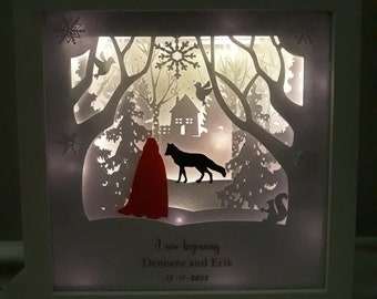 童話の森　シャドーボックス　アンティーク　絵画　オリジナル　一点物　赤ずきん 赤ずきん 切り絵 シャドーボックス入り - 手切りシルエット、額