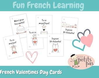 French Valentines Day printable Cards for school, friend and family