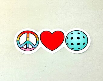 Peace Love Pickleball Sticker: Waterproof Vinyl Decal