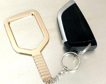 Pickleball Paddle Keychain: Silver Metallic Bag Tag