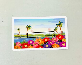 Pickleball Sticker: Flowers, Palm Trees, Waterproof Vinyl