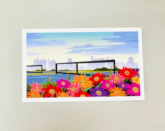 Pickleball Flowers Cityscape Sticker: Waterproof Vinyl Art