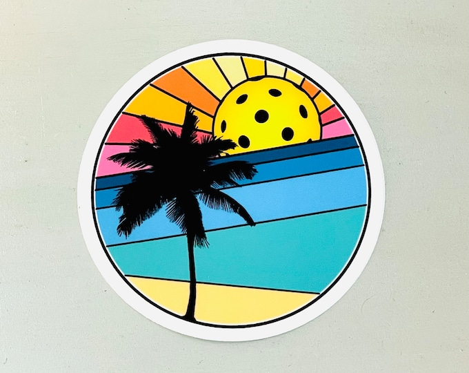Pickleball Sunset Sticker: Waterproof Vinyl Art