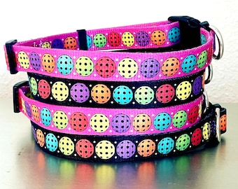 Pickleball Dog Collar: Colorful Pickleball Design, Nylon Webbing