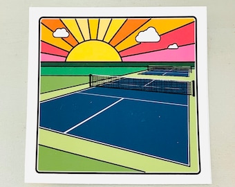 Pickleball Court Sticker: Sunset Graphic Art, Waterproof Vinyl
