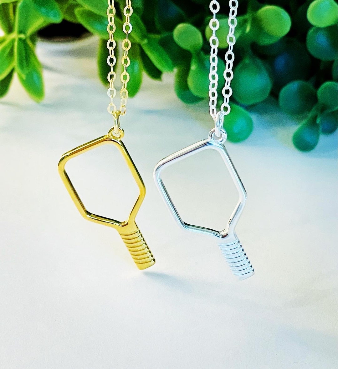 Pickleball Paddle Necklace, Sterling Silver Pickleball Necklace, Gold