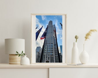 Rockefeller Center with Flags, new york, skyscraper, architecture, buildings, the big apple, the empire state, landmarks, instant download