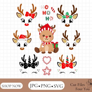 Pacchetto Svg di volti di renna di Natale, renna SVG, ragazza renna SVG, ragazzo renna Svg, Natale Svg, carino renna faccia Cricut, download digitale