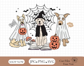 Retro Halloween Png-Svg - Diseño de sublimación de Halloween Png - Perro de Halloween Svg-Perro fantasma Png-Sublimación de otoño-Calabaza Png-Temporada espeluznante Png