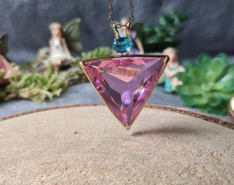 HGW Pink Andara Crystal Tetrahedron Pendant, Goddess Venus, Master Maha Cohan, Joy, Contentment, Maturation Process, Handmade, Approx. 3.5 cm