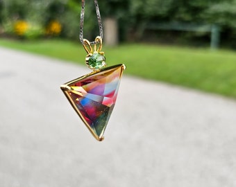 Rainbow Tetrahedron Andara Crystal Pendant, Love, 5D-12D, Wisdom, Transformation, Courage, Trust, Handmade, approx. 3.5 cm,