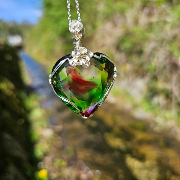 Heart Rainbow Andara Crystal Pendant, Balance, 5D-12D, Chakra Clearing, Abundance, Unique Piece, Handmade, Heart Approx. 4 cm, Mount Shasta