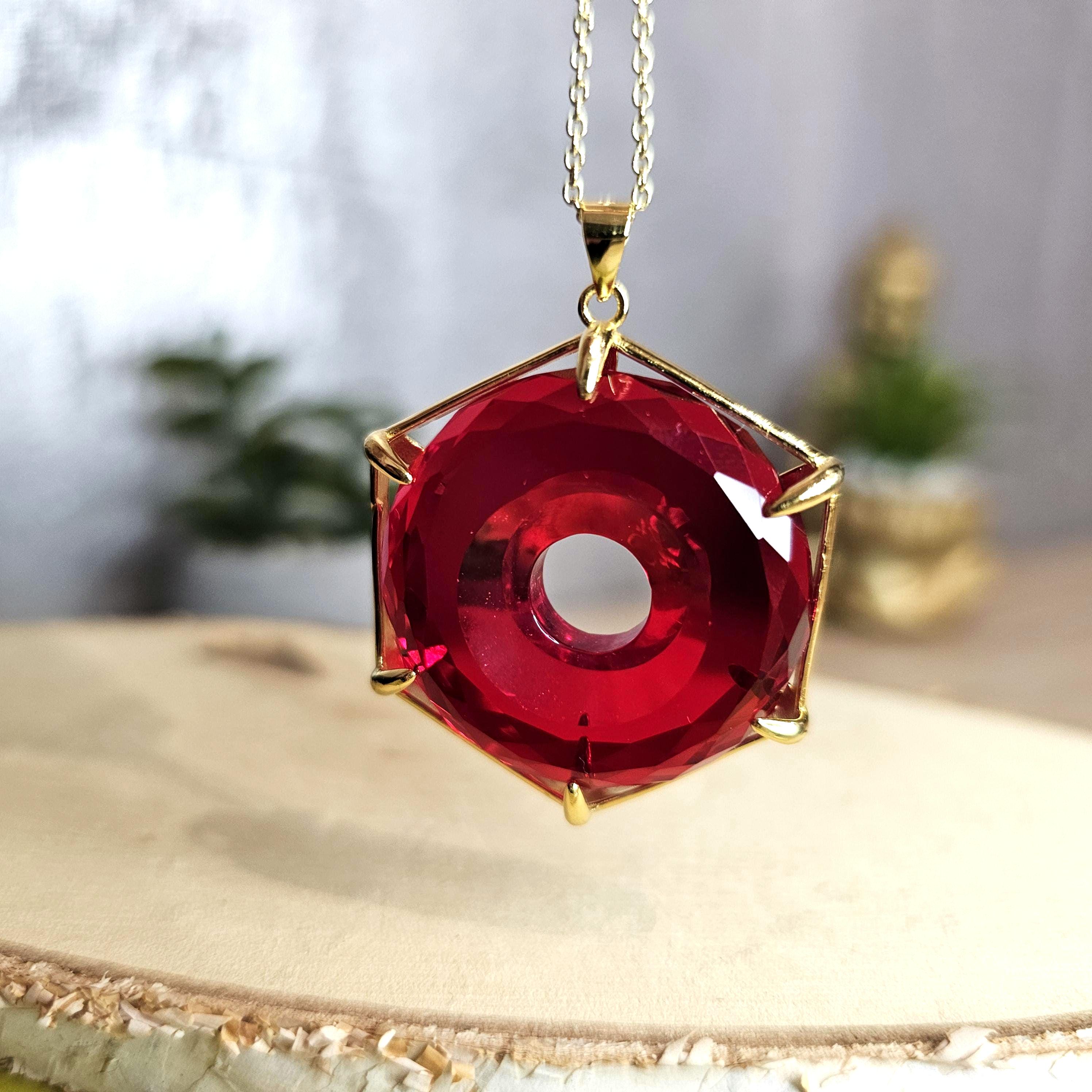 Torus Yantra Scarlet Shift Andara Crystal Pendant, EE Uriel, Self-confidence, Joy of Life, Handmade, øca.3 cm, California