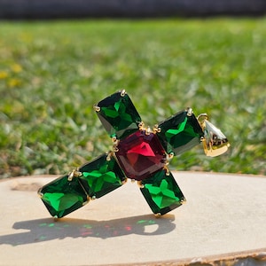 Emerald green Andara protective cross pendant, Archangel Raphael, Lady Nada, Uriel, healing, love, creative power, handmade, approx. 6 cm x 4 cm