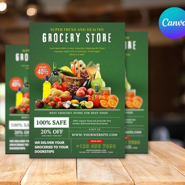 Grocery Store Flyer, DIY Canva Grocery Store Flyer Template, Editable US Letter Size Flyer for Grocery Store, Grocery Flyer, Food Flyer