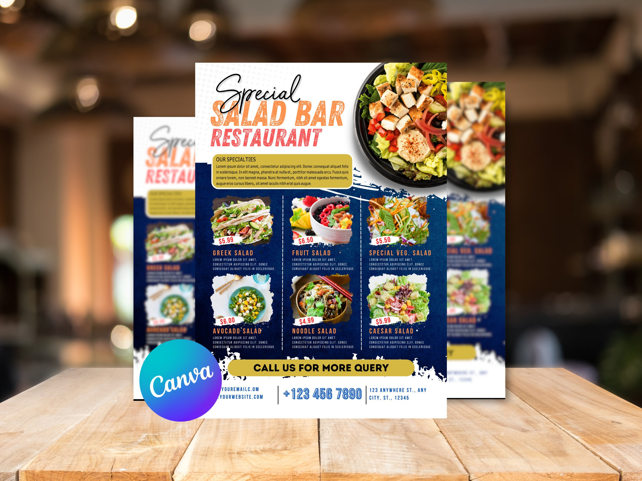 Salad Bar Restaurant Food Flyer Template, Salad Promotion Flyer, DIY