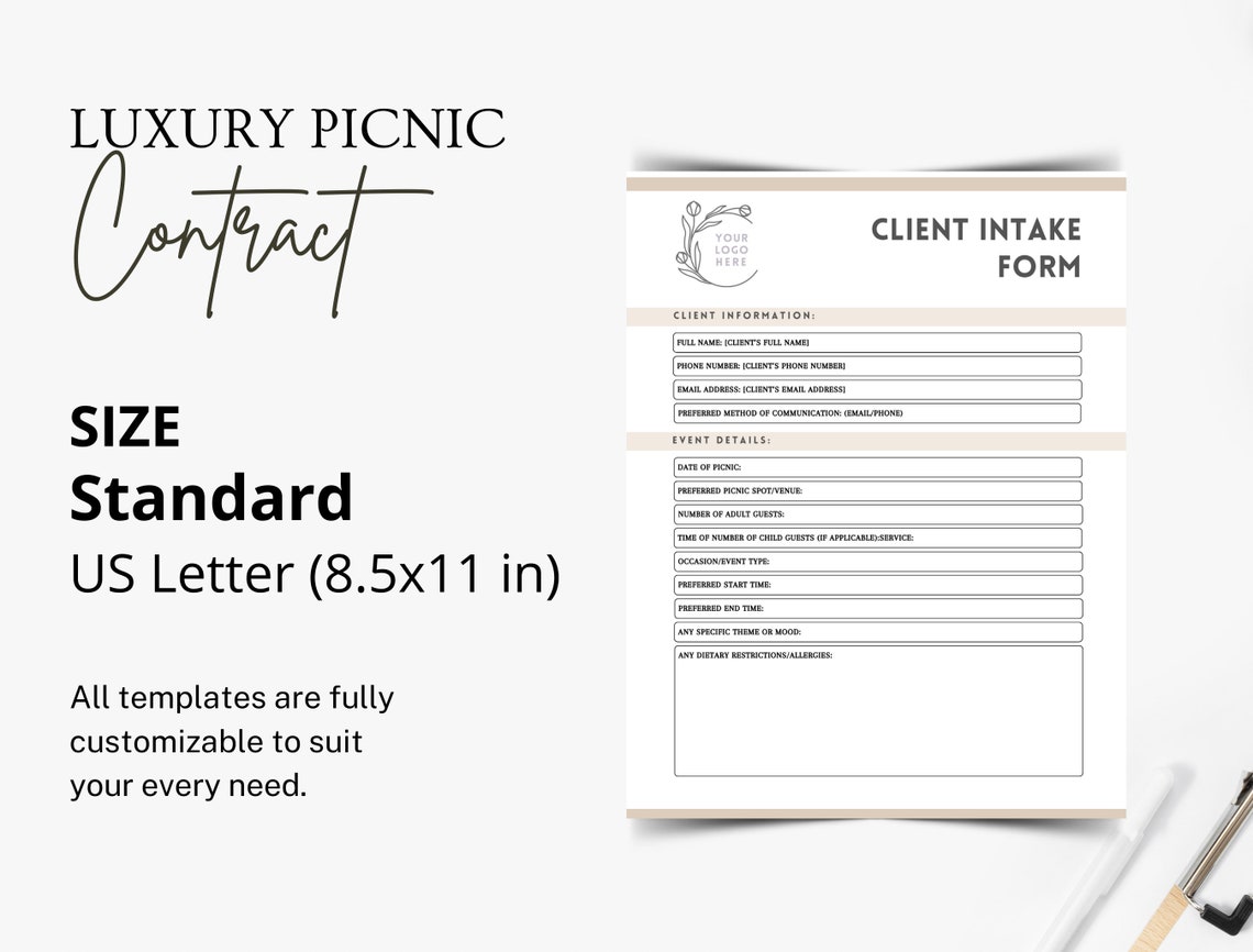 Editable Luxury Picnic Contract Template, Professional Rental Agreement Terms & Conditions for