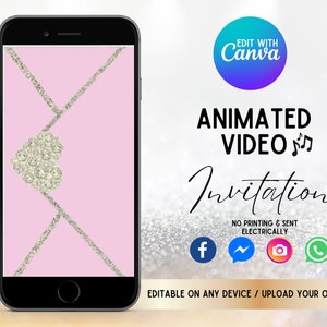 Benutzerdefinierte Umschlag Video Evites, personalisierte Jede Veranstaltung animierte Video einladen, elektronische Videoeinladung, animierte Einladung mit rosa Umschlag