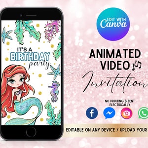 Little Mermaid Video Invitation, Little Mermaid Birthday Invitation, Electronic Mermaid Invitation, Mermaid Ariel Invitation
