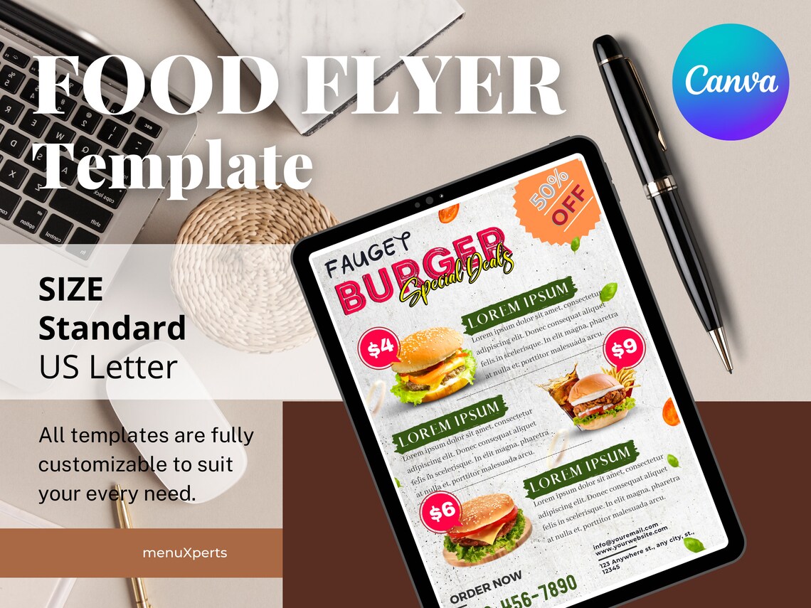Food Flyer Template, Food Menu Flyer Template for Canva, Food Flyer ...