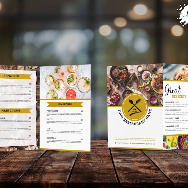 Restaurant Menu Template, Bi Fold Canva Menu Template, Bi Fold Restaurant Canva Template, Printable Restaurant Menu, Food Menu Template