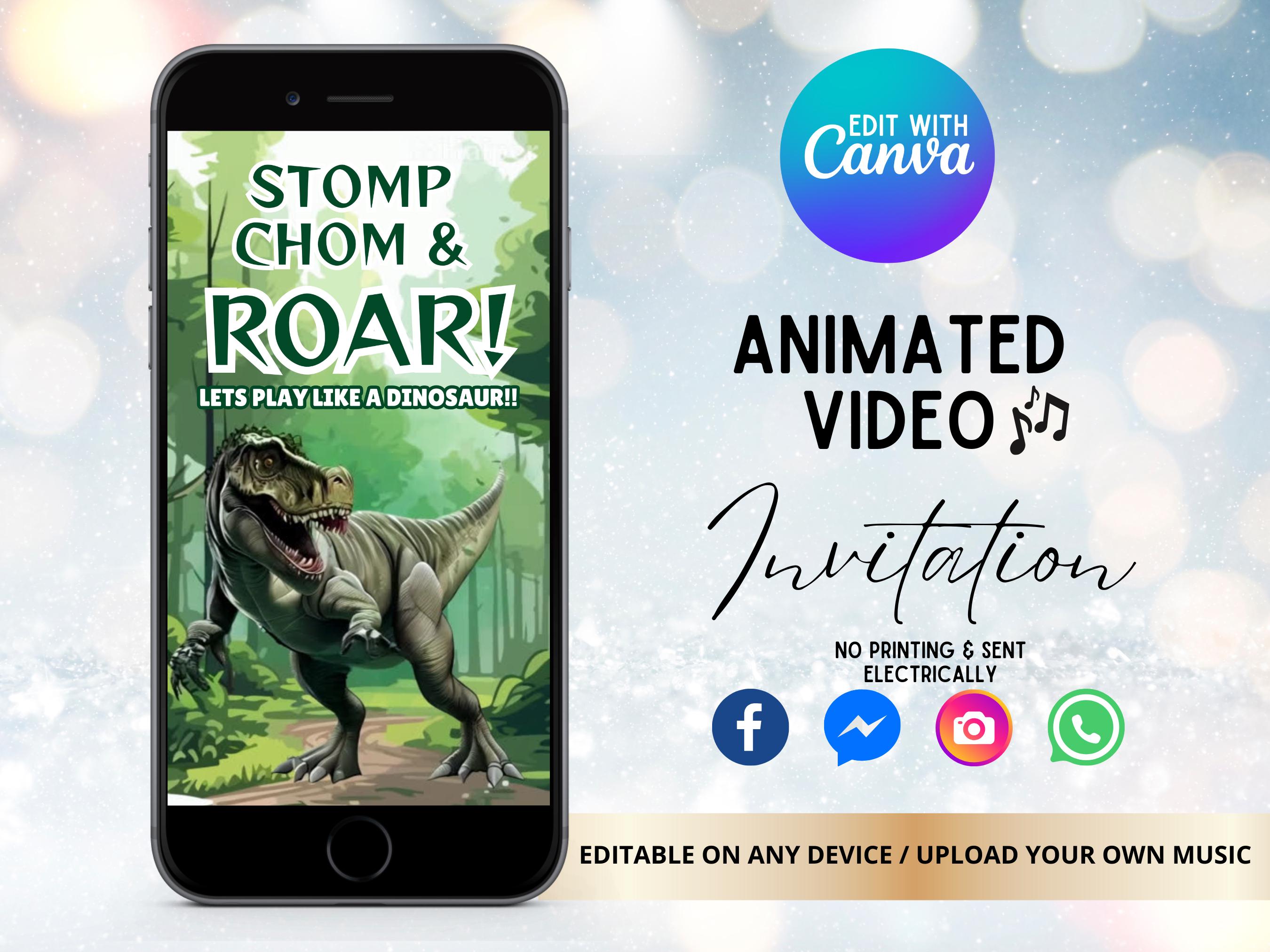 Dinosaurier-Videoeinladung, T-Rex-Videoeinladung, Dinosaurier-Partyeinladung, T-Rex-Dinosaurier-Digital-Einladung, Drei-Rex-Einladung
