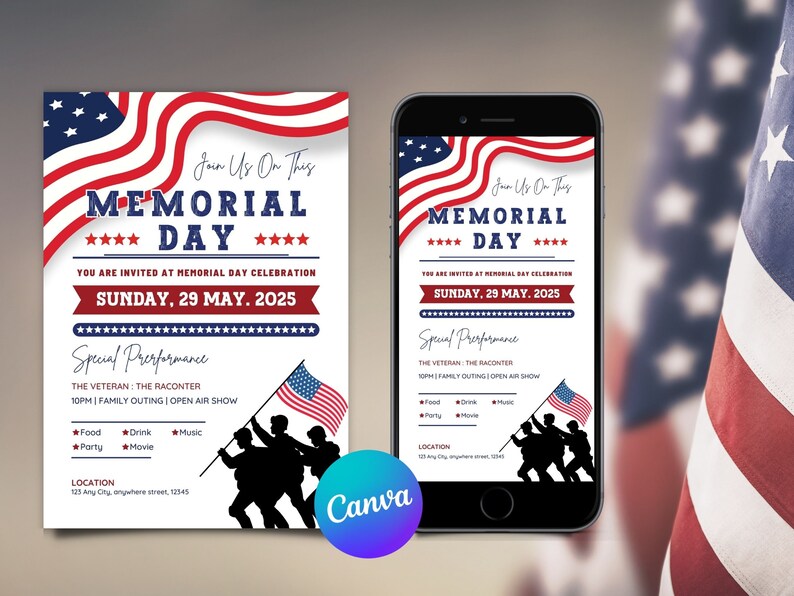 Memorial Day Invitation, Memorial Day Party Celebration, Patriotic