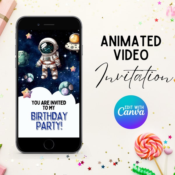 Animated Space Birthday Video Invitation, Space Astronaut Invitation, Birthday Astronaut, Outer Space Birthday Video Invitation