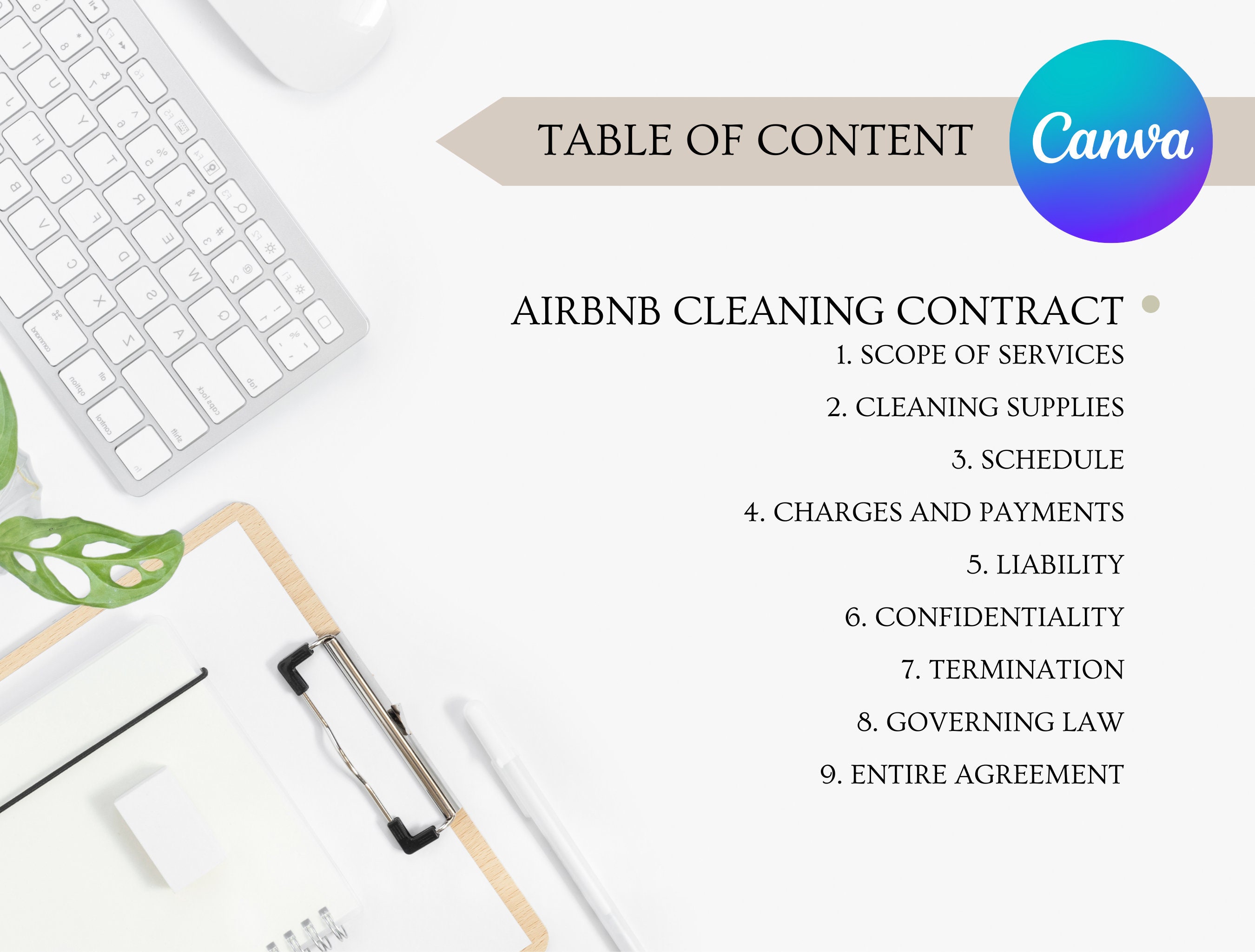 Airbnb Cleaning Service Contract Template, Editable Cleaning Service