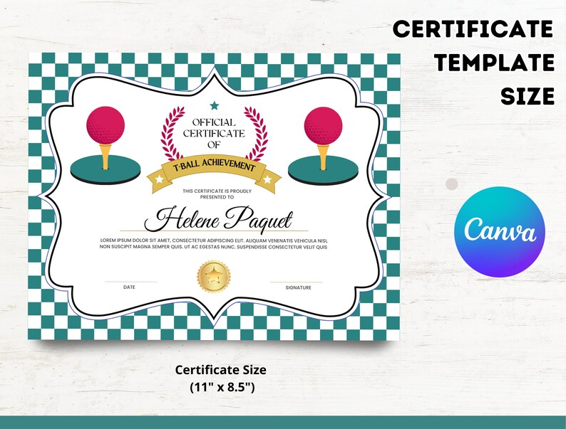 T Ball Certificate Template Instant Download Editable Etsy