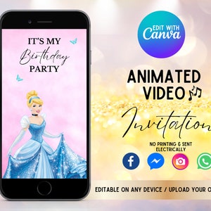 Convites de aniversário da Cinderela, convite da princesa Cinderela, Cinderela, convite da Cinderela, convite de aniversário da Cinderela animado