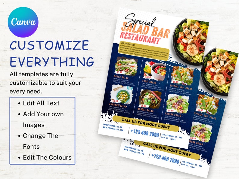 Salad Bar Restaurant Food Flyer Template, Salad Promotion Flyer, DIY Canva Healthy Salad Flyer