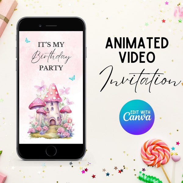 Animated Birthday Invitation, Fairy Birthday Animated Invitation, Fairy Girl Birthday Video Invite, Fairy Mobile Animated Birthday, Canva