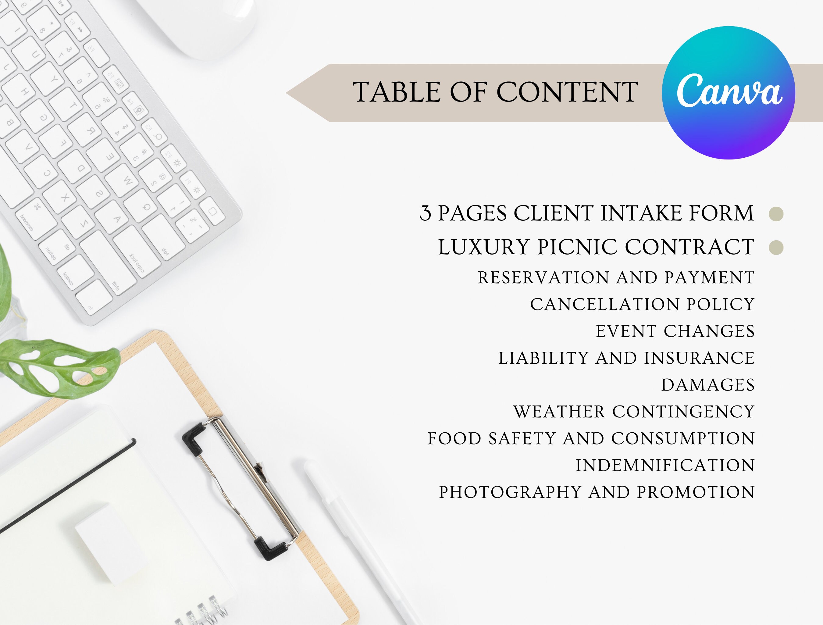 Editable Luxury Picnic Contract Template, Professional Rental Agreement Terms & Conditions for