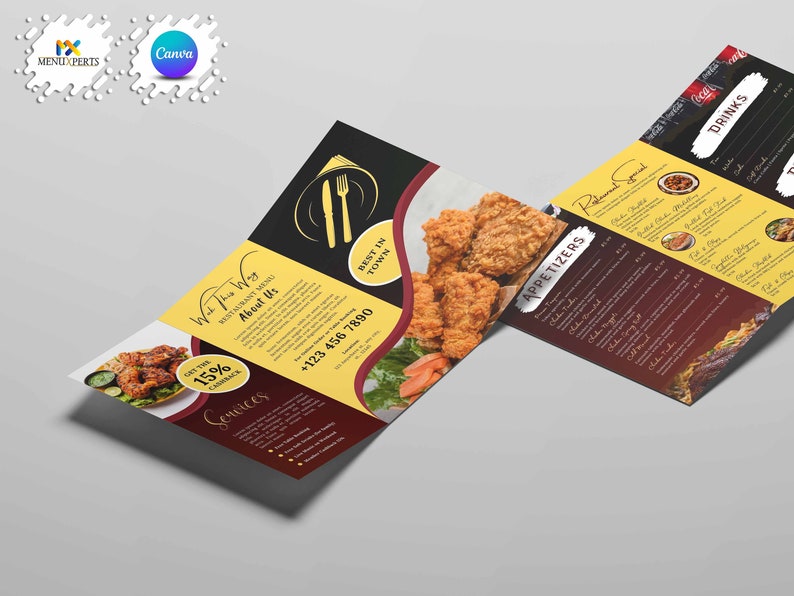 Restaurant Menu Template, Tri-Fold Canva Menu Template, Tri-Fold Restaurant Canva Template, Printable Restaurant Menu, Food Menu Template image 2