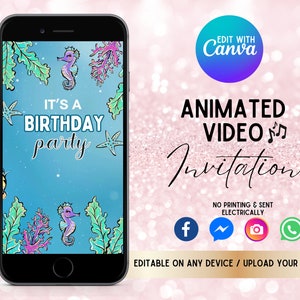 Little Mermaid Ariel Mobile Birthday Invitation, Little Mermaid Invite Party Mobile Invite, Mermaid Princess Evite, Invite Instant Download