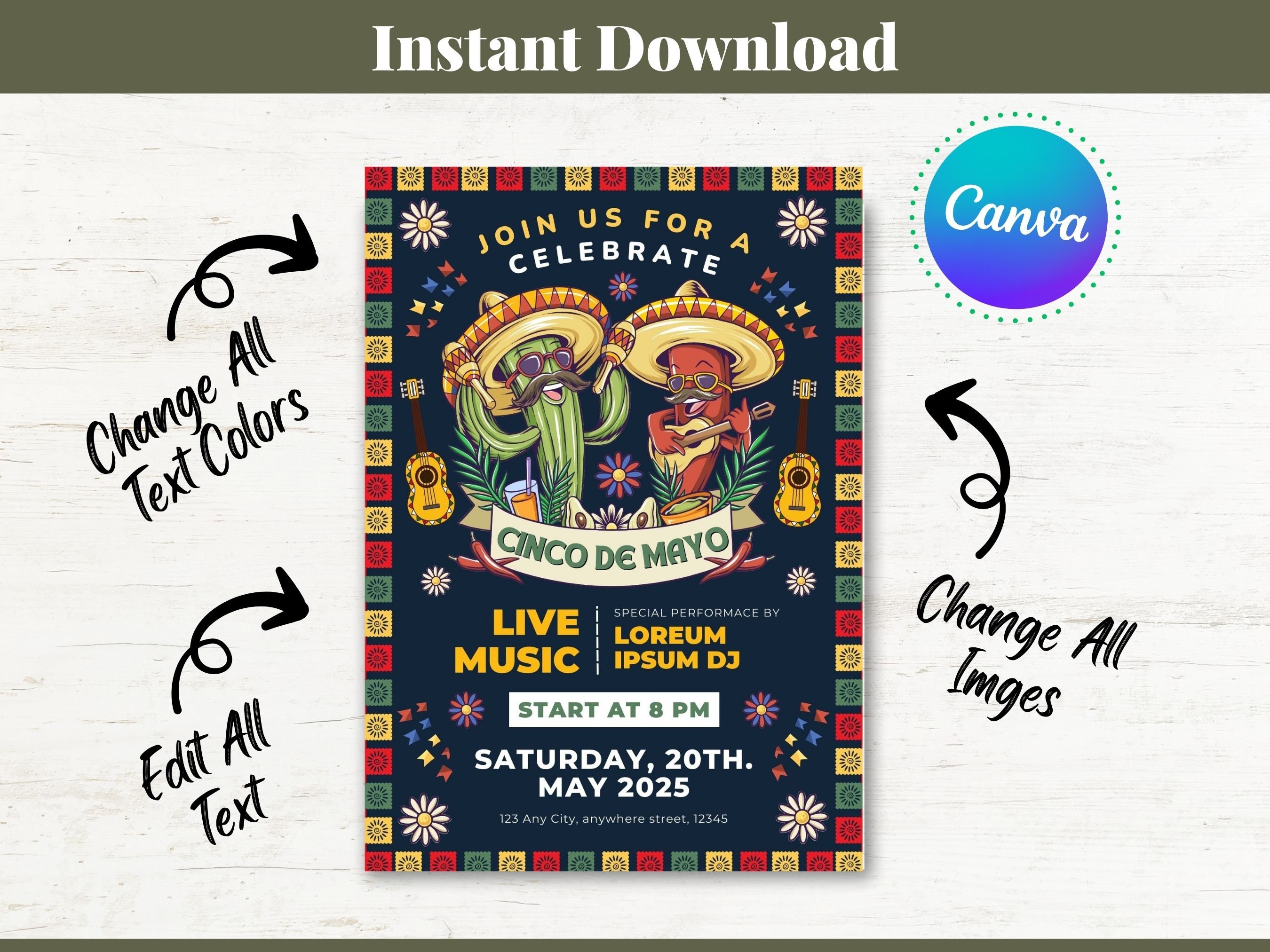 Editable Cinco De Mayo Fiesta Invitation, Cinco De Mayo Invitation, Cinco De Mayo, Fiesta