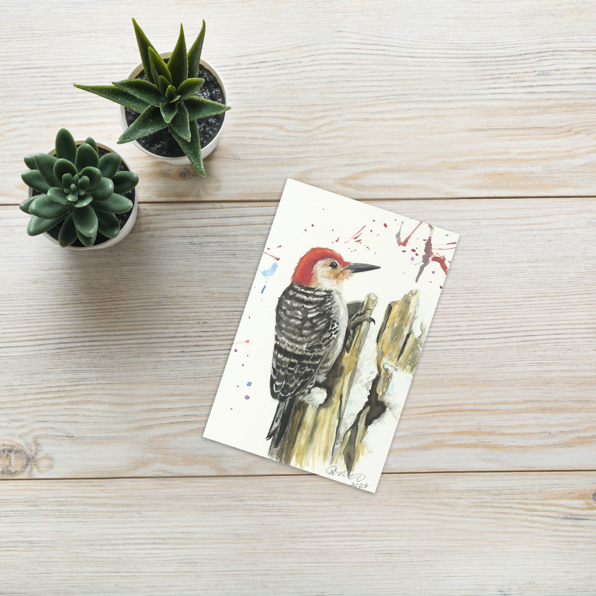 Woodpecker, Greeting card, Blank Notecard, Bird Lover, Bird Watchers, Bird Prints, Watercolor Painting, Bird Painting, Christmas Card