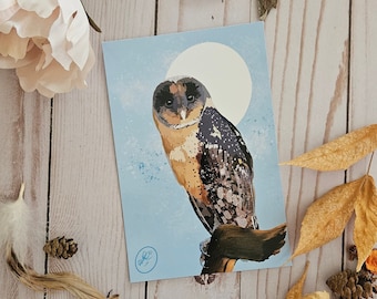 Desert Sentry Standard Postcard, Owl, bird, stationery, art prints, art print set, original art postcards, digital art postcards, barn owl