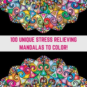100 Einzigartige Stress Relief Mandalas zum Ausmalen | Kunst Stressabbau | Kunsttherapie Ausmalbilder | Druckbare Färbung | Sofort Download