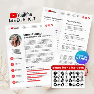 Youtube Media Kit Canva Template Youtuber Press Kit Youtube Kanalsponsoring Rate Sheet Canva 2-Seite Youtuber Brand Deals Template Canva