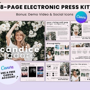 8 Page Music Electronic Press Kit, Artist Media Kit, EPK for Musicians, Singer Press Kit Canva Template, Band Media Kit, Musician EPK