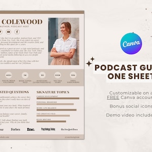 Podcast gast één vel sjabloon, podcast gast sjabloon, luidsprekerblad, spreker één pagina, spreker één vel Canva sjabloon Podcast gast