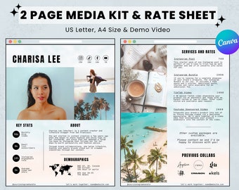 2 Page Media Kit Canva Template, Media Kit Instagram Tiktok, Media Kit Template, Blogger Media Kit, 2 Page Media Kit Rate Sheet Influencer