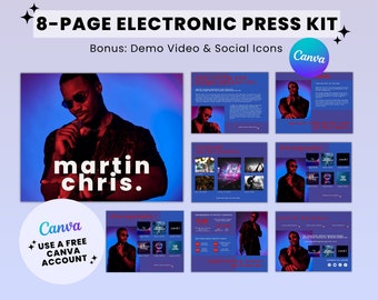 8 Page Music Electronic Press Kit, EPK for Musicians, Artist Media Kit, Singer Press Kit Canva Template, Band Media Kit, Musician EPK