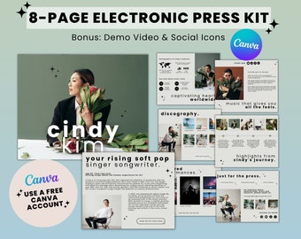 8 Page Music Electronic Press Kit, Artist Media Kit, EPK for Musicians, Singer Press Kit Canva Template, Musician EPK, Band Media Kit